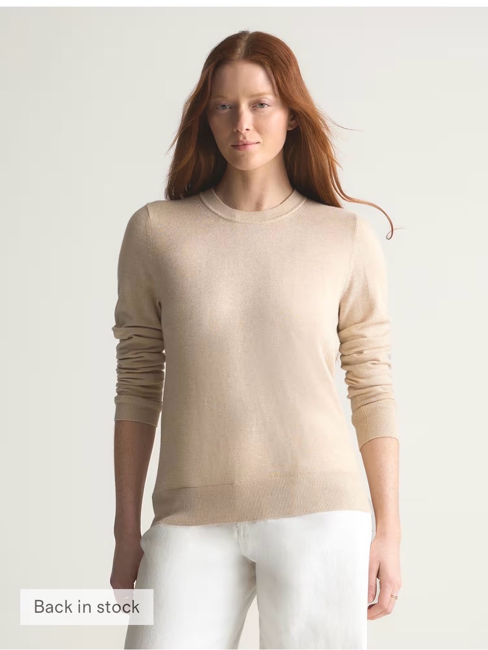 Quince Women's Lightweight Beige Cotton Cashmere Crew Sweater Size Large